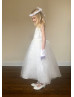 Beaded Ivory Lace Tulle Ankle Length Flower Girl Dress Beaded Ivory Lace Tulle Ankle Length Flower Girl Dress